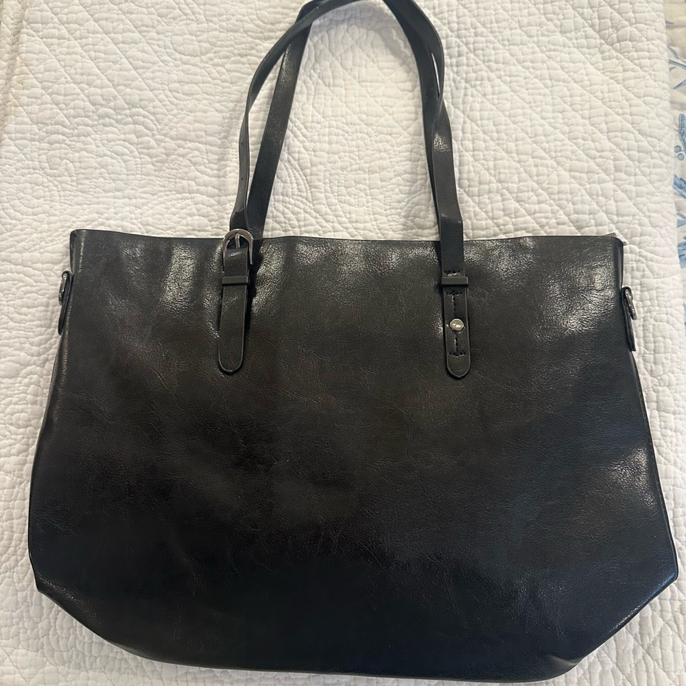 Handmade Black Leather Tote Bag